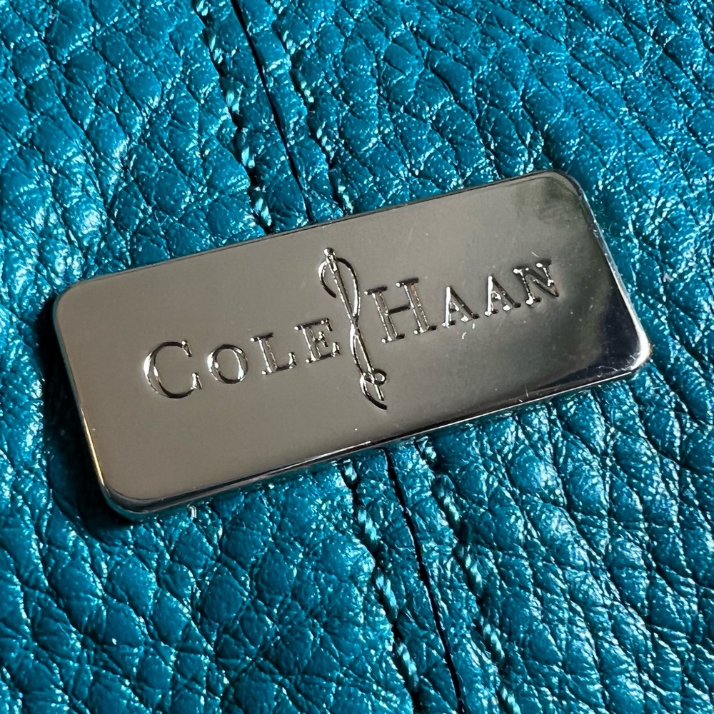 Cole Haan teal pebble leather shoulder purse.